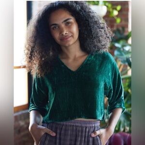 Velvet silk blend Rujuta Sheth Deep Green V-Neck Cropped Top